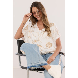 Bluzka w haftowane motywy roślinne