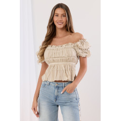 Bluzka z marszczeniami i bufiastymi rękawami