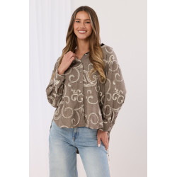 Lniana koszula oversize z haftowanym wzorem paisley