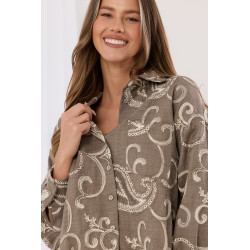 Lniana koszula oversize z haftowanym wzorem paisley