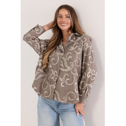 Lniana koszula oversize z haftowanym wzorem paisley