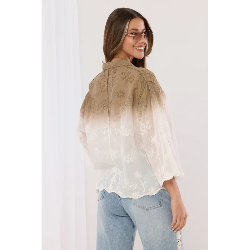 Koszula boho z haftem i efektem ombre