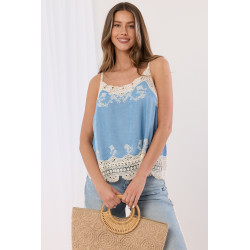 Top na ramiączkach z haftem i falbanką