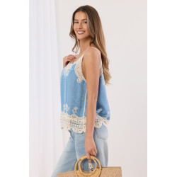 Top na ramiączkach z haftem i falbanką