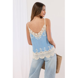 Top na ramiączkach z haftem i falbanką