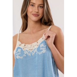 Top na ramiączkach z haftem i falbanką