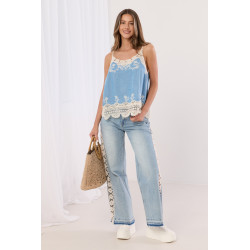 Top na ramiączkach z haftem i falbanką