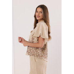 Koszula z ażurowym wzorem i bufiastymi rękawami