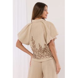 Koszula z ażurowym wzorem i bufiastymi rękawami