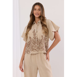 Koszula z ażurowym wzorem i bufiastymi rękawami