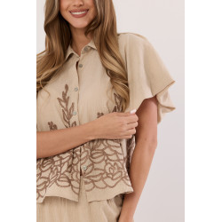Koszula z ażurowym wzorem i bufiastymi rękawami