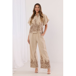 Spodnie z szeroką nogawką i kontrastowym haftem