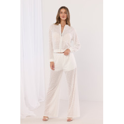 Ażurowy komplet z bluzą na suwak i spodniami