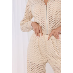 Ażurowy komplet z bluzą na suwak i spodniami