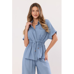 Komplet z koszulą z wiązaniem w talii i szerokimi spodniami
