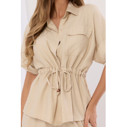 Komplet z koszulą z wiązaniem w talii i szerokimi spodniami