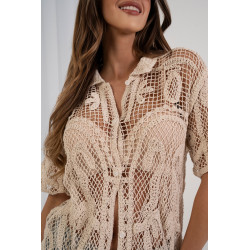 Ażurowa koszula z haftem i krótkim rękawem