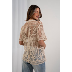 Ażurowa koszula z haftem i krótkim rękawem