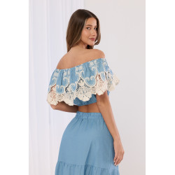 Komplet boho z crop topem i spódnicą maxi z ażurowym haftem