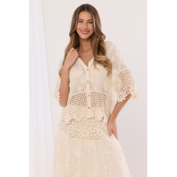 Ażurowy komplet z haftem i aplikacjami florystycznymi