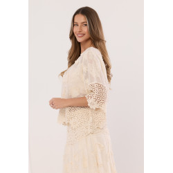 Ażurowy komplet z haftem i aplikacjami florystycznymi