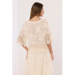 Ażurowy komplet z haftem i aplikacjami florystycznymi