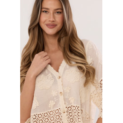 Ażurowy komplet z haftem i aplikacjami florystycznymi