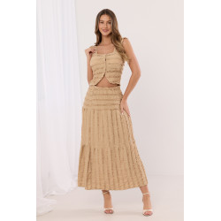 Teksturowany komplet z ozdobnymi falbanami i guzikami