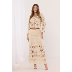 Ażurowy komplet z krótką bluzką i spódnicą maxi