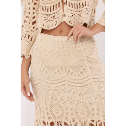 Ażurowy komplet z krótką bluzką i spódnicą maxi