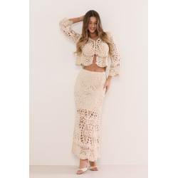 Ażurowy komplet z krótką bluzką i spódnicą maxi