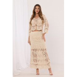 Ażurowy komplet z krótką bluzką i spódnicą maxi
