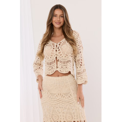 Ażurowy komplet z krótką bluzką i spódnicą maxi