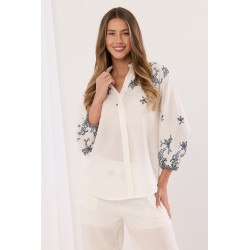 Komplet z koszulą i szerokimi spodniami z haftem