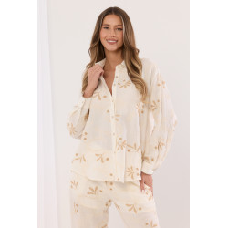 Komplet z teksturowanej tkaniny z roślinnym haftem