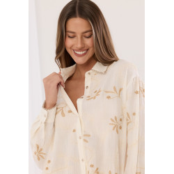 Komplet z teksturowanej tkaniny z roślinnym haftem