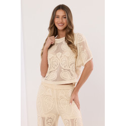 Ażurowy komplet z dzianiny z motywem paisley