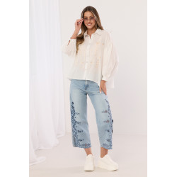 Koszula z haftem florystycznym i cekinowymi detalami