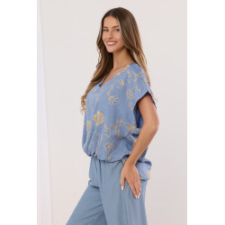 Bluzka z kontrastowym haftem florystycznym