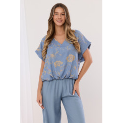 Bluzka z kontrastowym haftem florystycznym