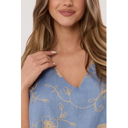Bluzka z kontrastowym haftem florystycznym