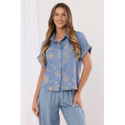 Koszula z haftem florystycznym i krótkim rękawem