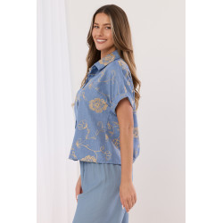 Koszula z haftem florystycznym i krótkim rękawem