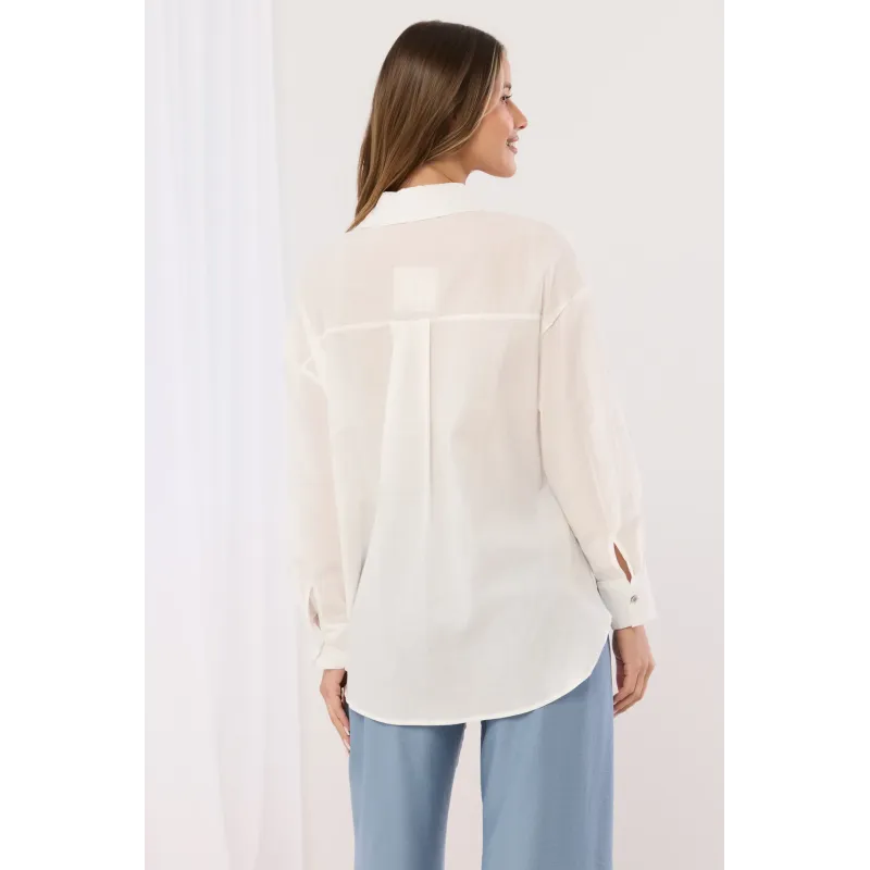 Koszula z haftem ażurowym i asymetrycznym dołem