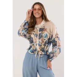 Krótka kurtka bomber w kwiatowy wzór