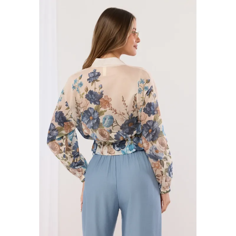 Krótka kurtka bomber w kwiatowy wzór