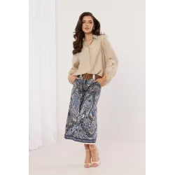 Koszula boho z haftem i bufiastymi rękawami