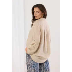 Koszula boho z haftem i bufiastymi rękawami