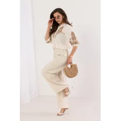 Szerokie spodnie palazzo z plecionym paskiem