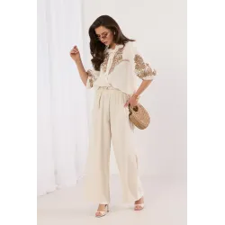 Szerokie spodnie palazzo z plecionym paskiem